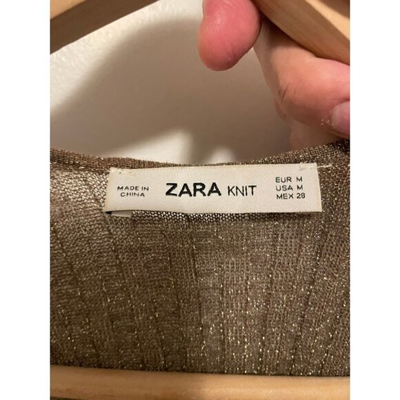 Zara Knit Bodysuit Women's Medium gold V Neck Sleeveless Breathable Comfort Fit - Picture 5 of 6